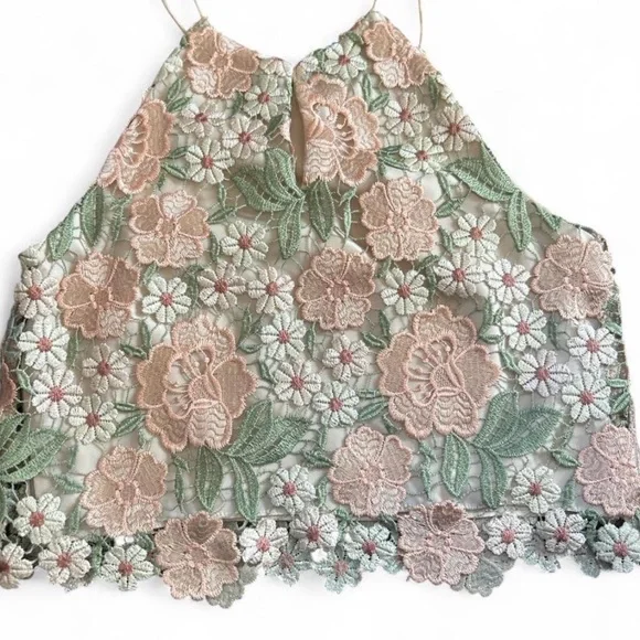 Jenny Yoo Floral Lace Top in Pink and Green - Picture 2 of 4
